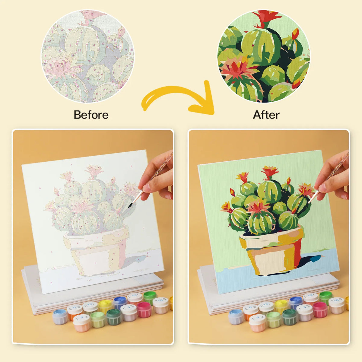 Cactus Pots mini paint by numbers design 5