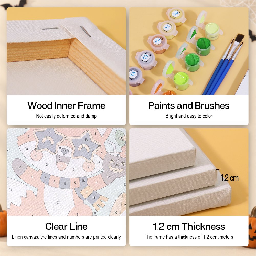 Canvas, wood frame, paint and brush details for the Campfire Band Critters mini set