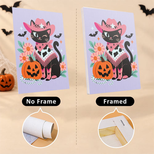 Candy-Colored Cowpokes canvas shown rolled with no frame and pre-stretched on a frame