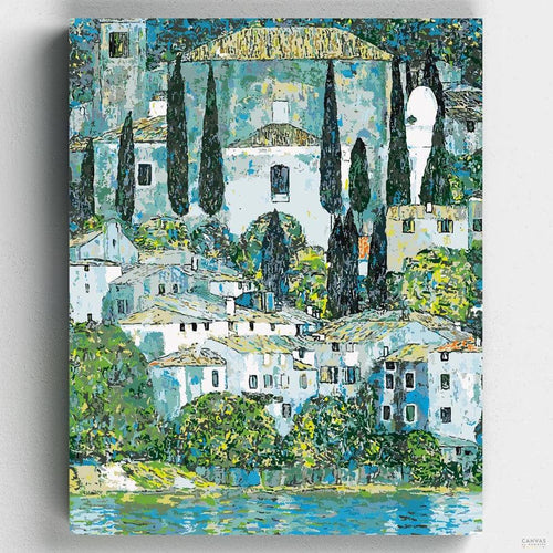 Cassone Church. Klimt's Cassone Church paint by numbers kit looks stunning when completed, and it's super fun to paint! Free US shipping and 60 days guarantee.