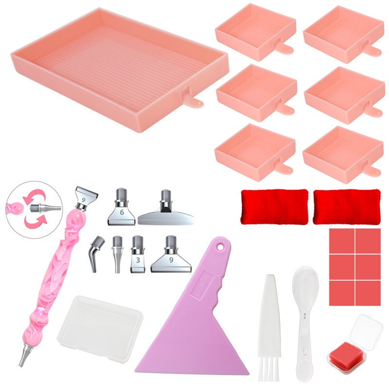 Rectangular diamond painting tray, Pink, Deluxe Kit