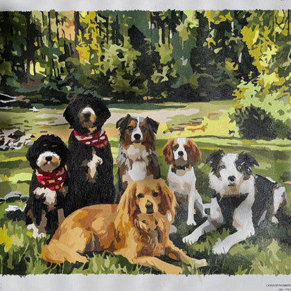 Finished custom paint by numbers of a group of dogs