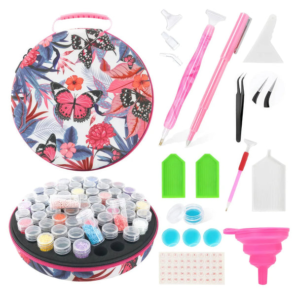 Round Diamond Painting Storage Case - Pink Butterfly