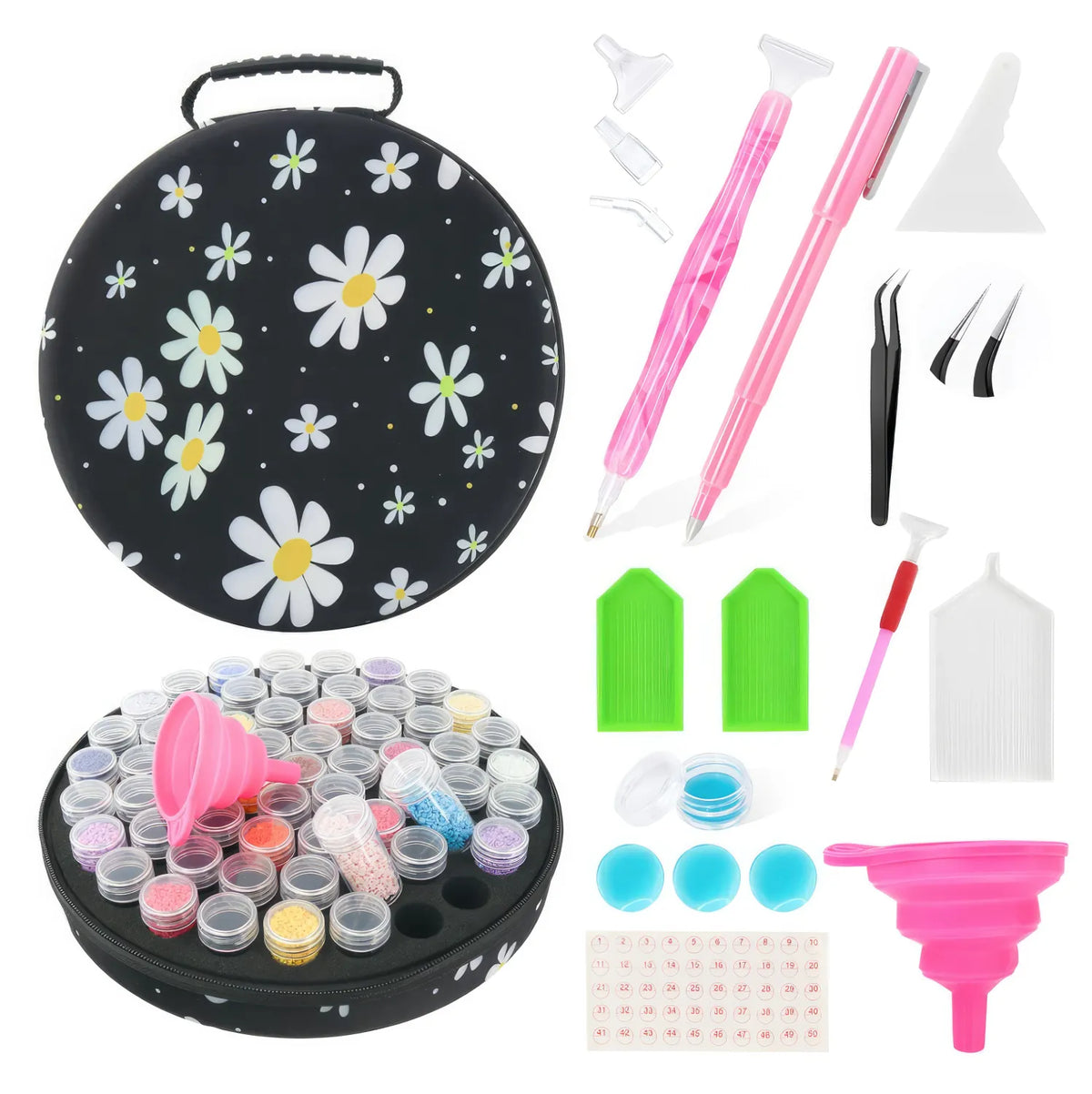 Round Diamond Painting Storage Case - Black Daisy