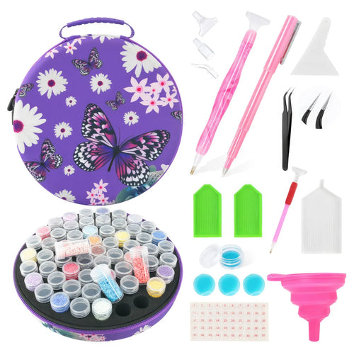 Round Diamond Painting Storage Case - Purple Butterfly