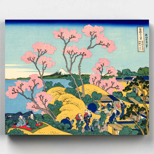 Hokusai cherry blossoms with Mount Fuji across the bay at Gotenyama paint by numbers kit