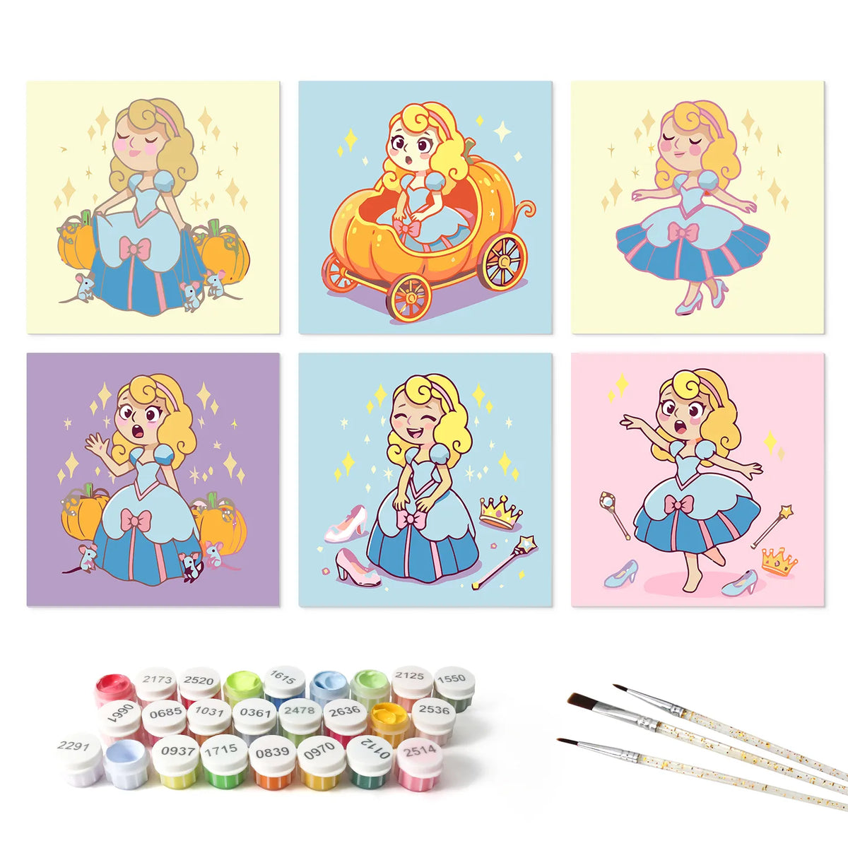 Cinderella Princess mini paint by numbers set mockup