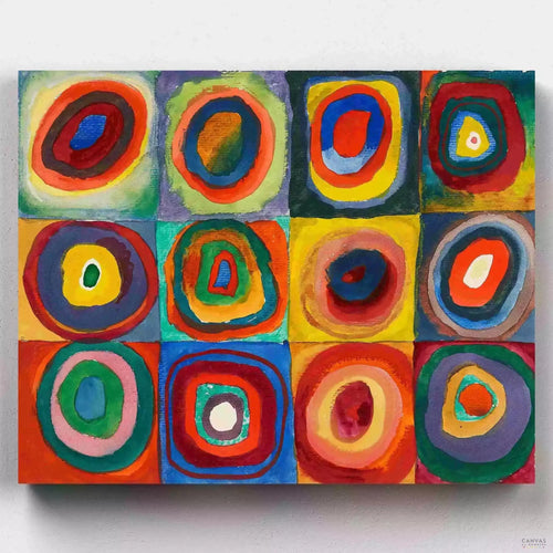 Color Study: Squares with Concentric Circles. Recreate Kandinsky's vibrant 'Concentric Circles and Squares' with our paint by numbers kit. Perfect for capturing the essence of abstract art.
