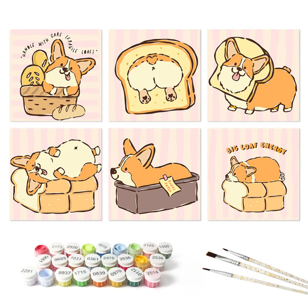 Corgi Loaf mini paint by numbers set mockup