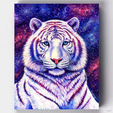 Cosmic White Tiger - Paint by Numbers-This paint by numbers kit features a tiger, a symbol of strength and power, and is set against a cosmic background, making for a truly eye-catching piece.-Canvas by Numbers