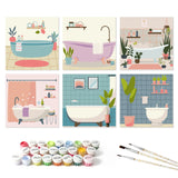 Cozy Bathroom Scenes mini paint by numbers set mockup
