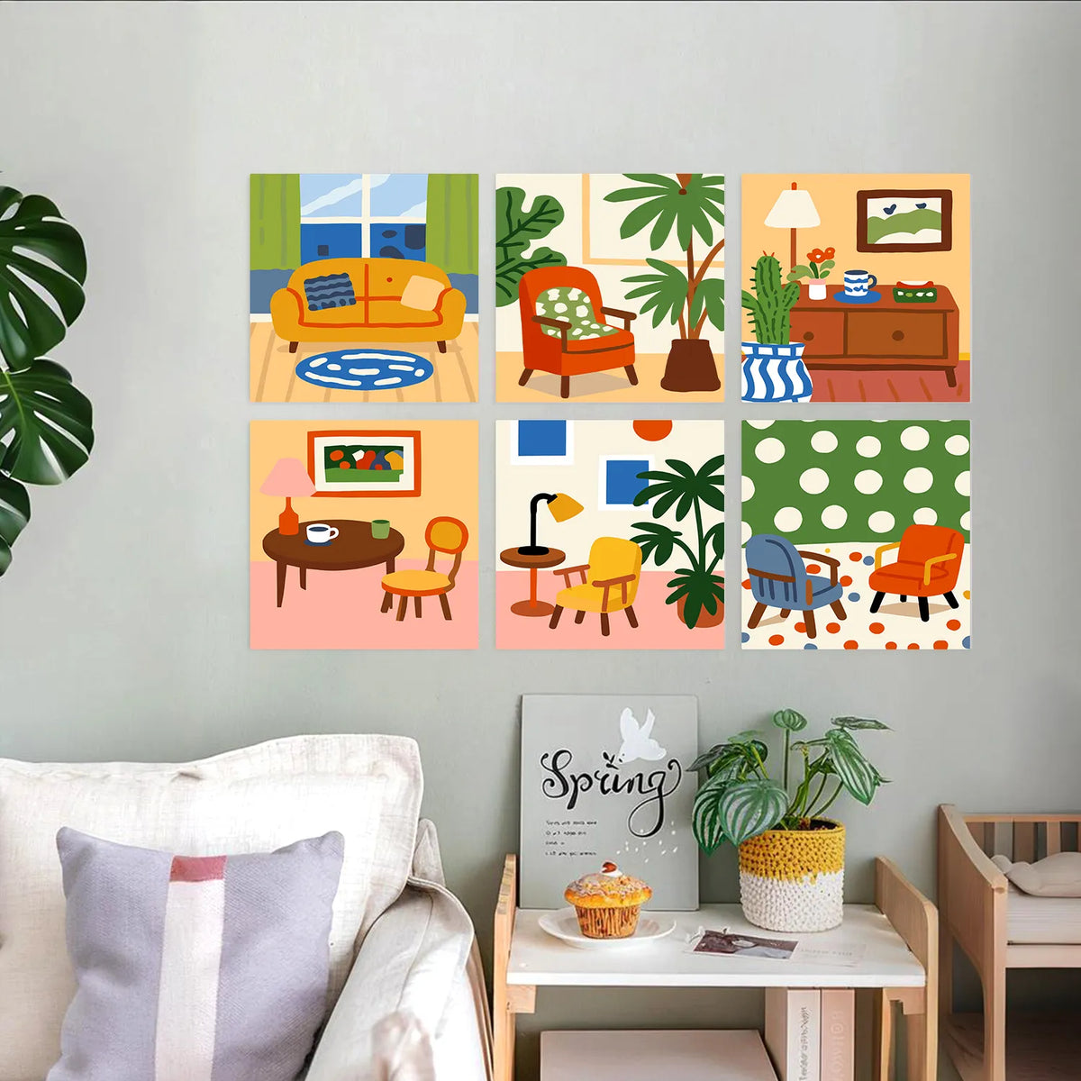 Cozy Living Room mini paint by numbers set mockup