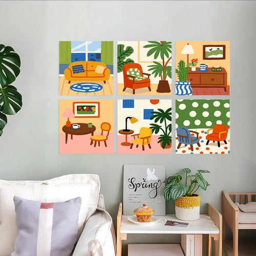 Cozy Living Room mini paint by numbers set mockup