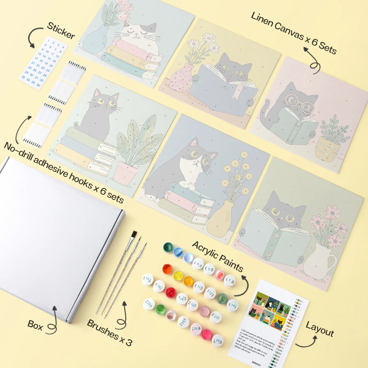 Cozy Reading Cats mini paint by numbers design 1