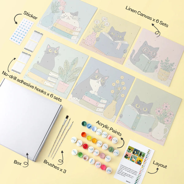 Cozy Reading Cats mini paint by numbers design 1