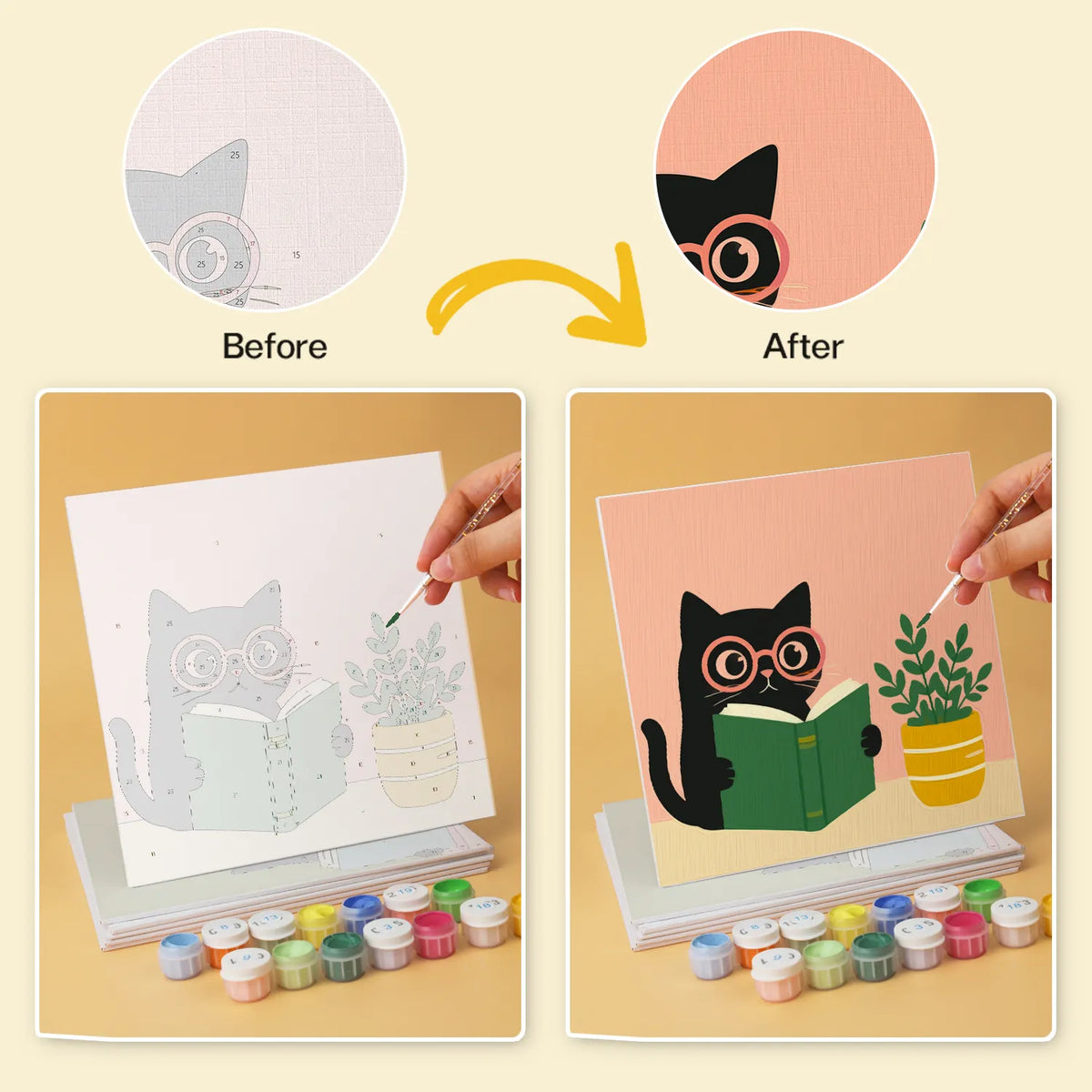 Cozy Reading Cats mini paint by numbers design 5
