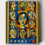 Colorful abstract painting of faces on a videocall