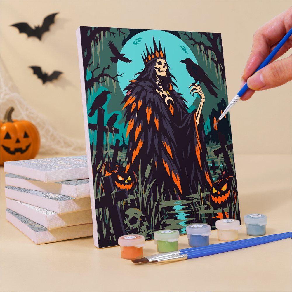 Painting one of the Cursed Fields mini canvases with a fine brush