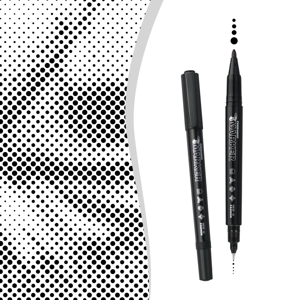 Double-ended permanent markers included with the custom dot painting kit