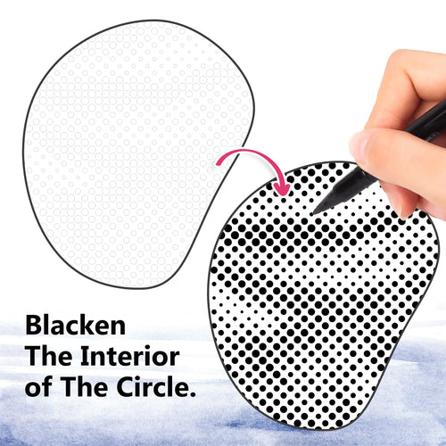Instructions showing how to blacken the interior of each circle to complete the dot painting