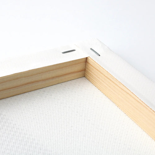 Stretched canvas corner showing sturdy wooden frame construction