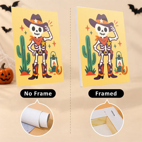 Desert Cowboy Spooks canvas shown rolled with no frame and pre-stretched on a frame