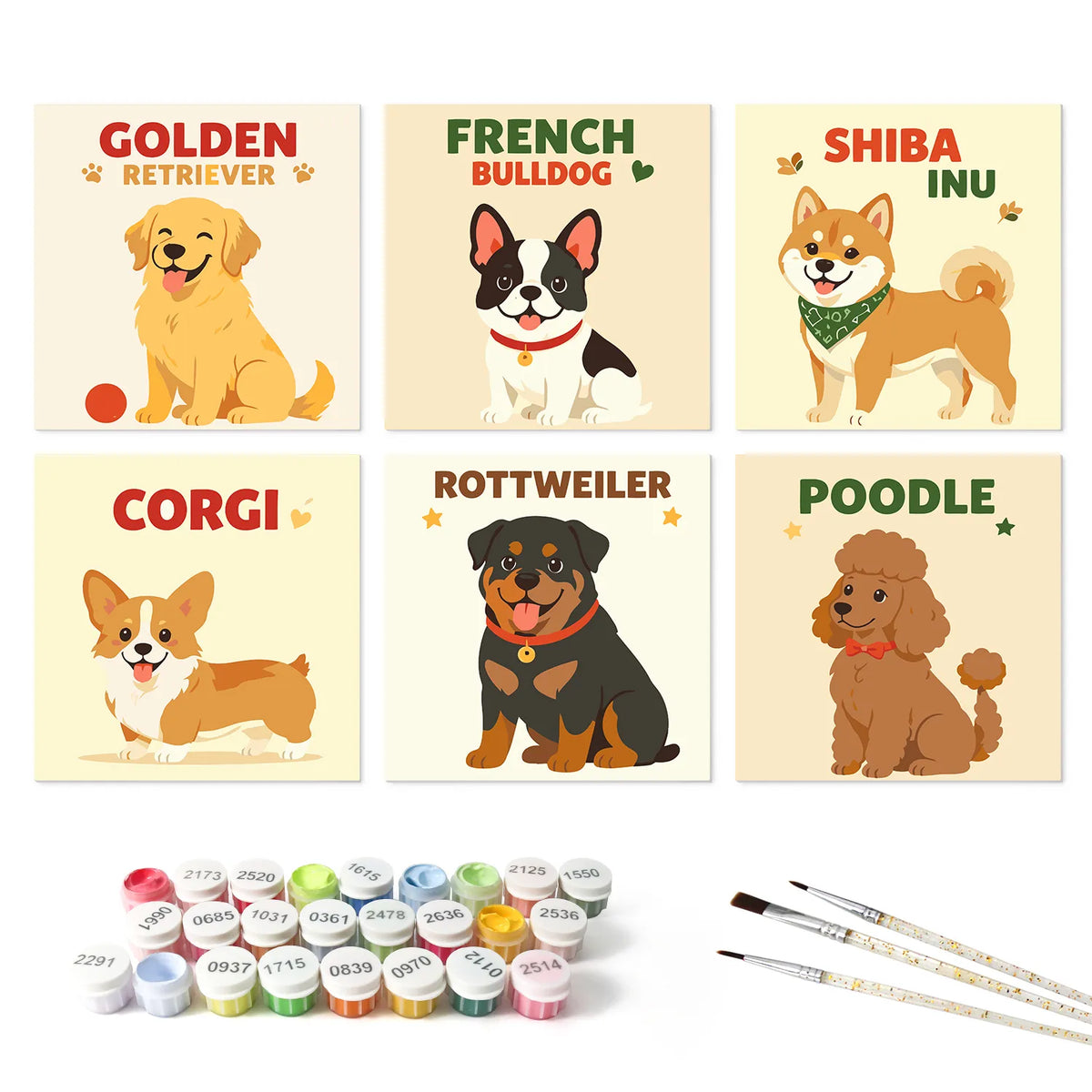 Dog Breeds mini paint by numbers set mockup