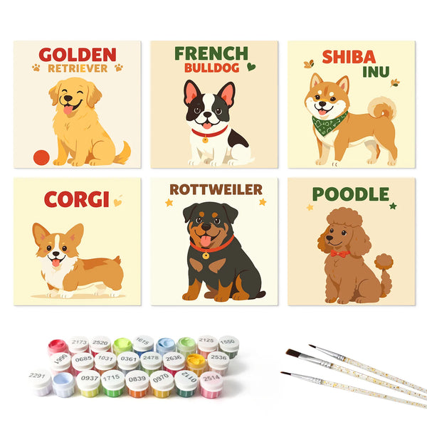 Dog Breeds mini paint by numbers set mockup