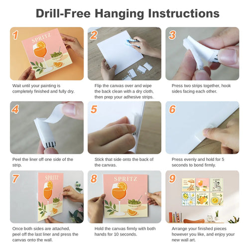 Drill-free hanging instructions for mini paint by numbers canvas