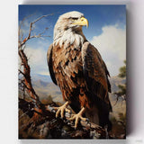 Eagle's Perch - Paint by Numbers-Dive into the wilderness with 'Eagle's Perch', a Paint by Numbers kit. Create your personal rendition of a bald eagle, embodying strength and freedom in each stroke.-Canvas by Numbers
