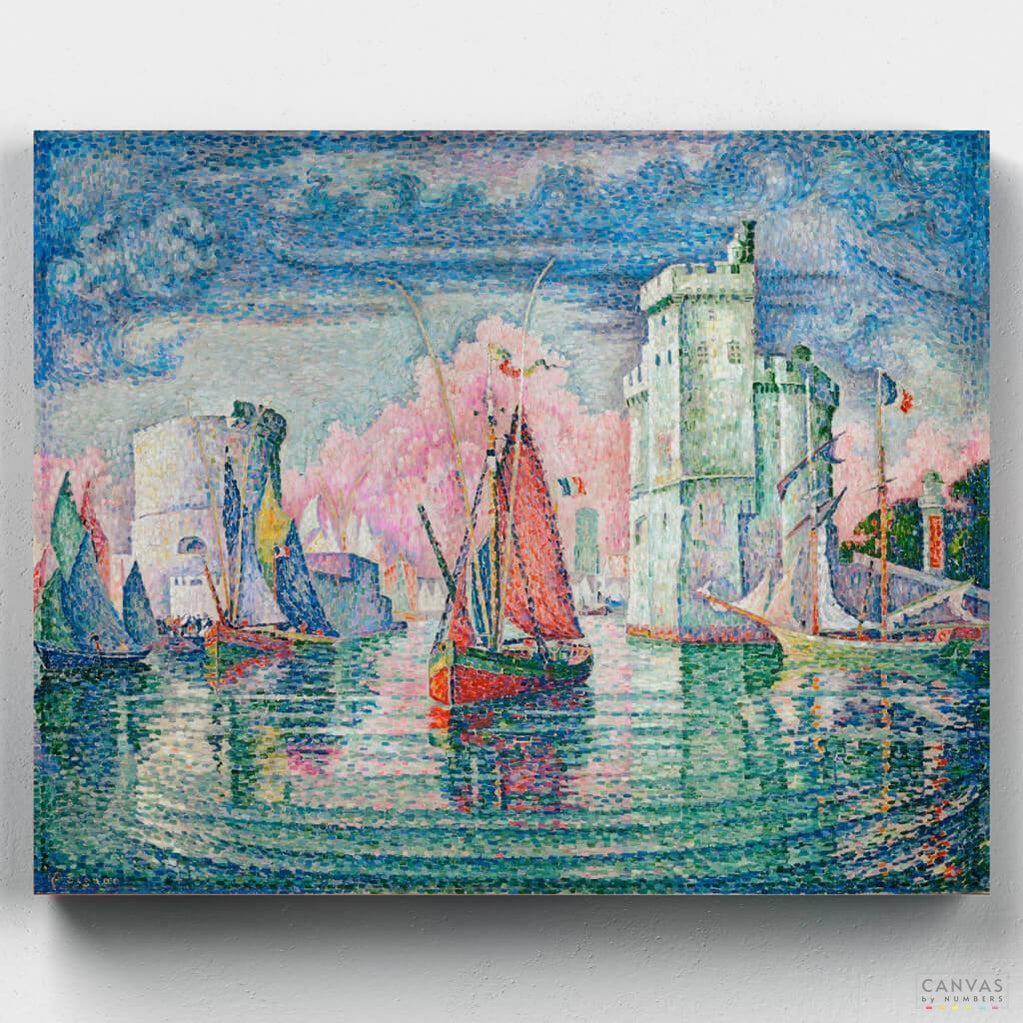 Entrance to the Port of La Rochelle - Paint by Numbers-Discover the coastal allure of La Rochelle through our paint by numbers, inspired by Paul Signac's pointillist brilliance.-Canvas by Numbers
