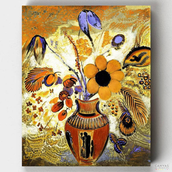 Etruscan Vase with Flowers - Paint by Numbers-Paint a fusion of history & nature with Odilon Redon's vision. Dive into colors & emotions with our 'Etruscan Vase with Flowers' kit.-Canvas by Numbers