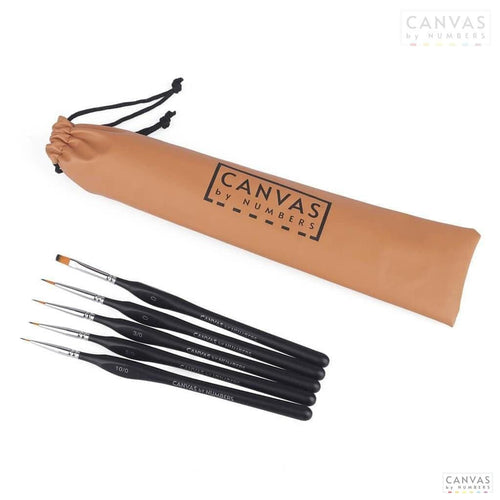 Free Extra Fine Detail Weasel Hair Brushes. 5 ergonomic paint brushes with smooth and ultra-flexible weasel hair. Ideal for the tiny details of your paint by numbers kit.