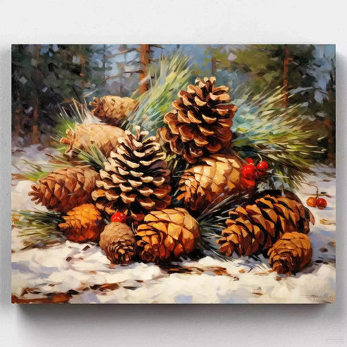 Christmas Pine Fruits. Create serene holiday art with 'Christmas Pine Fruits' paint by numbers. A tranquil canvas of festive still life awaits your touch.
