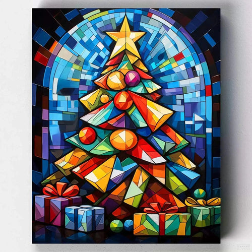 Radiant Christmas. A radiant Christmas tree to be painted by numbers. We bring to you this stained-glass inspired tree so you can celebrate and have a good time!