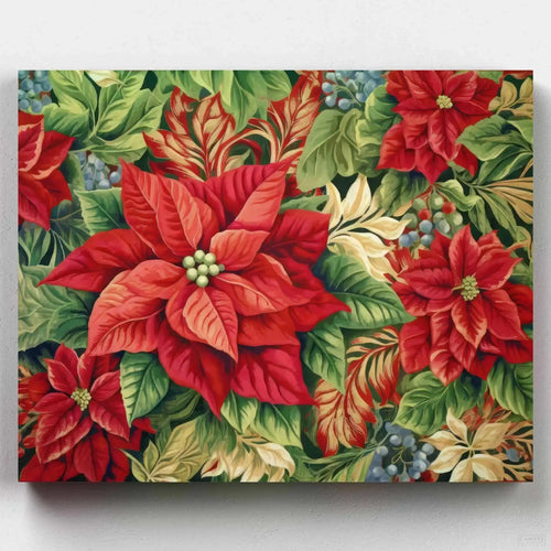 Poinsettias. Blend your love for art and the holidays with Canvas by Numbers' Poinsettias Painting by Numbers kit. Perfect for festive art enthusiasts of all skill levels.