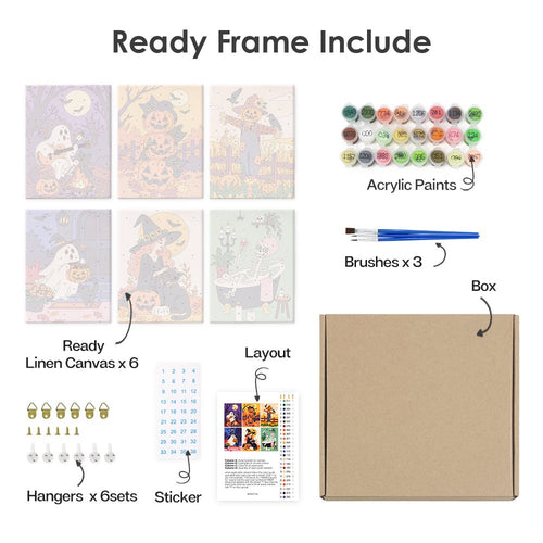 What's included with the Fireside Fall Spooks pre-stretched frame option