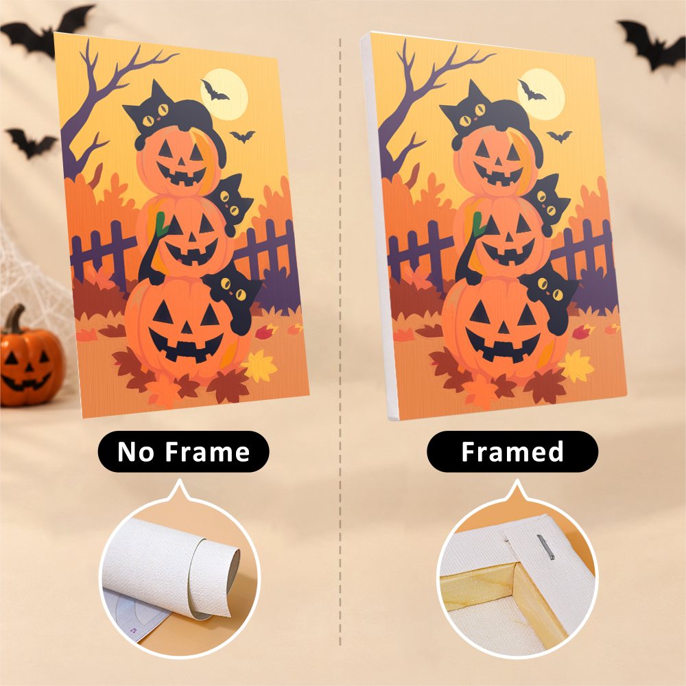Fireside Fall Spooks canvas shown rolled with no frame and pre-stretched on a frame