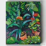 Flowers in the Garden, Clivia and Pelargonien - Paint by Numbers-This August Macke paint by numbers presents a lovely floral scene full of greens. Ideal for beginners. Shop quality painting kits at Canvas by Numbers!-Canvas by Numbers