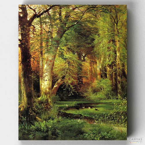 Forest Scene. Recreate the serene beauty of Thomas Moran's Forest Scene with this forest paint by numbers kit, perfect for artists of all levels.​
