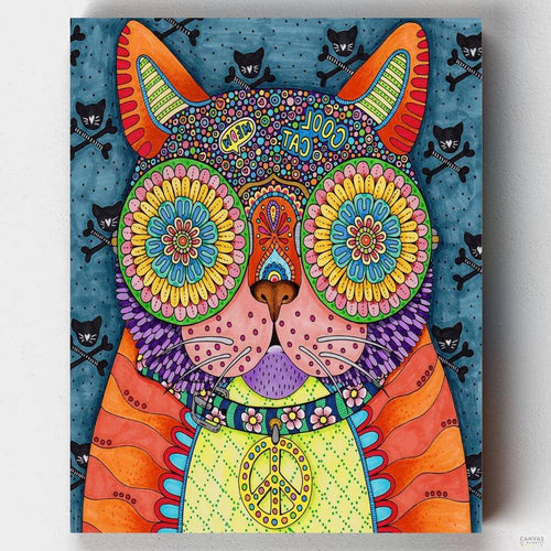 Funky Cool Cat. Create a vibrant masterpiece with our 'Colorful Funky Cool Cat' paint by numbers kit. Perfect for adding a playful and unique touch to your art collection.