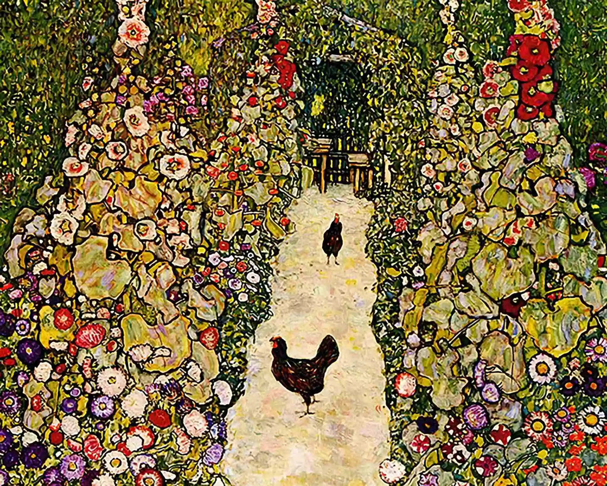 Garden Path with Hens - 16"x20" (40x50cm)-Canvas by Numbers US
