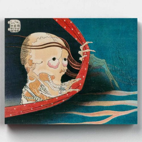 Hokusai skeleton ghost pulling back a red mosquito net paint by numbers kit