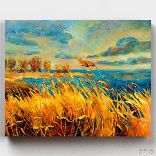 Golden Fields. An inspiring, meditative, and calm landscape by Bulgarian artist Boyan Dimitrov. Relax painting by numbers this project and watch it come to life! Only at CBN.