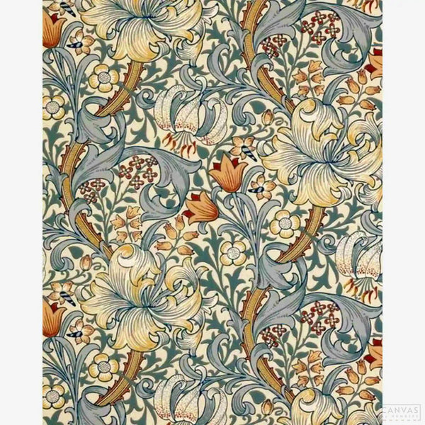 Golden Lily - Diamond Painting-Craft your own masterpiece with the Morris & Co-inspired Diamond Art Kit. Ideal for all skill levels, the entwined lily pattern offers a meditative crafting session.-Canvas by Numbers