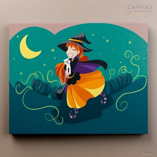Happy Good Little Witch. Spend some quality time with this cute paint by numbers kit ideal for kids. Easy, fun and with water-based paints safe for kids and pregnancy.