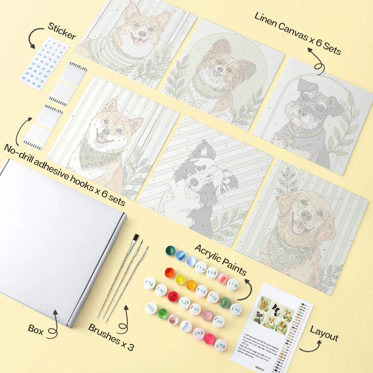 Green Garden Dog Portraits mini paint by numbers design 1