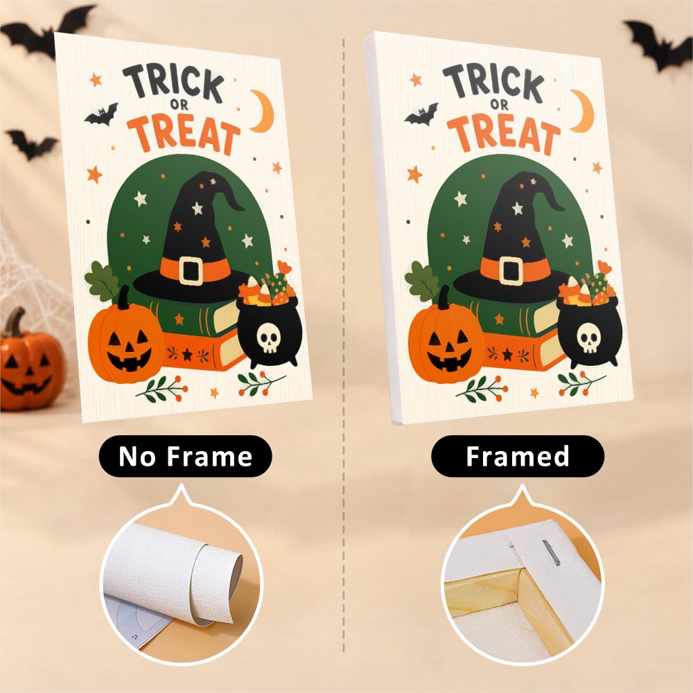 Happy Halloween Signs canvas shown rolled with no frame and pre-stretched on a frame