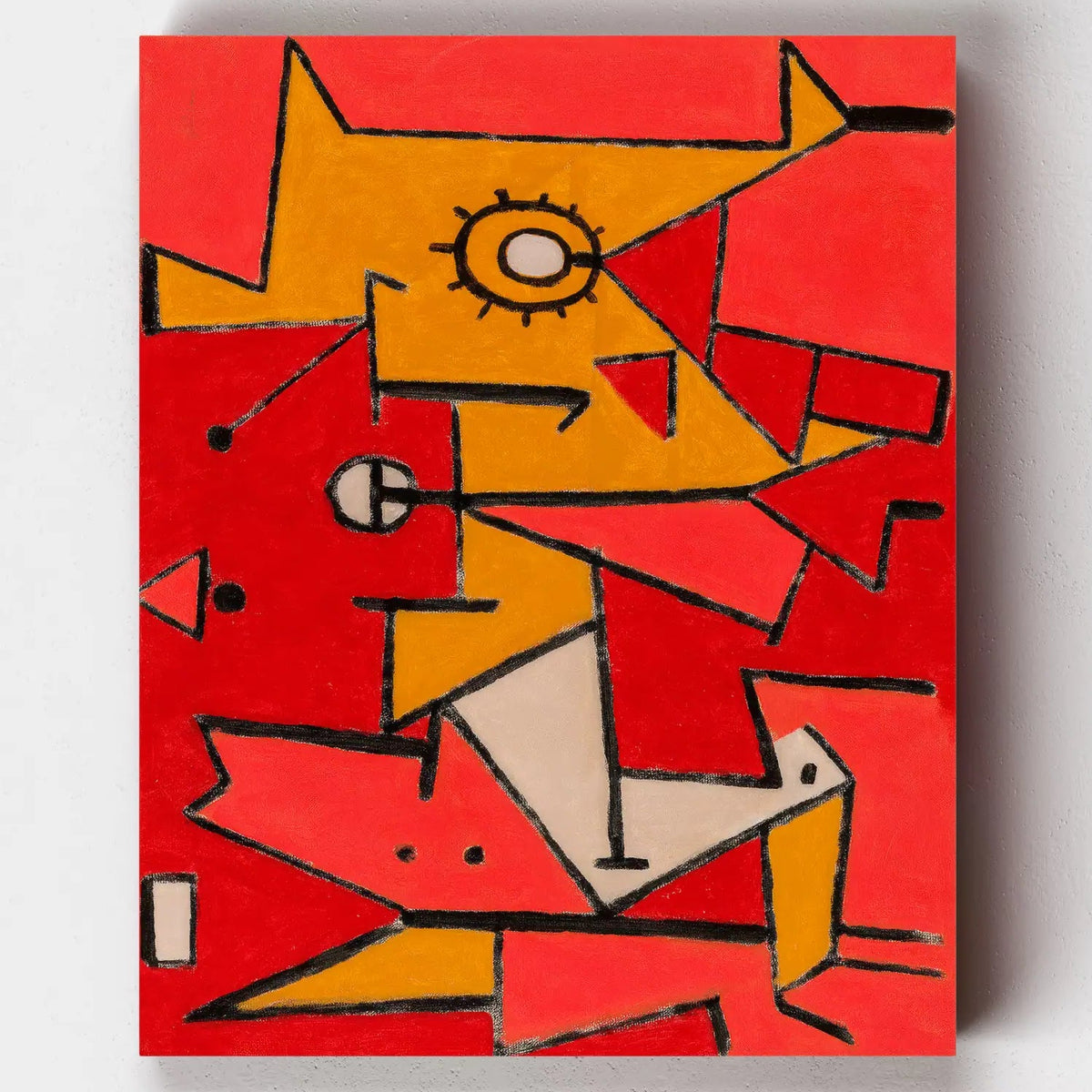 Paul Klee Heat abstract painting with red and orange angular figures and a sun paint by numbers kit