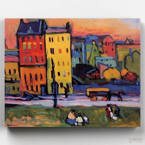 Houses in Munich. Bring Kandinsky's vibrant 'Houses in Munich' to life with our paint by numbers kit. Perfect for capturing the bold colors and abstract forms.